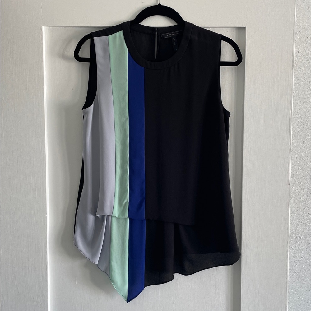 BCBGMaxAzria Colorblock Stipe Sleeveless Blouse